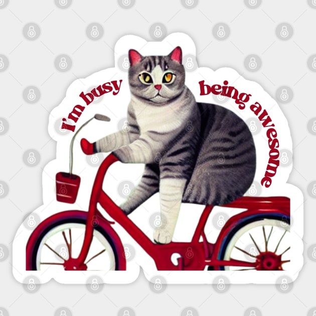 Cool Cat Ride a Bike Sticker by Luckymoney8888